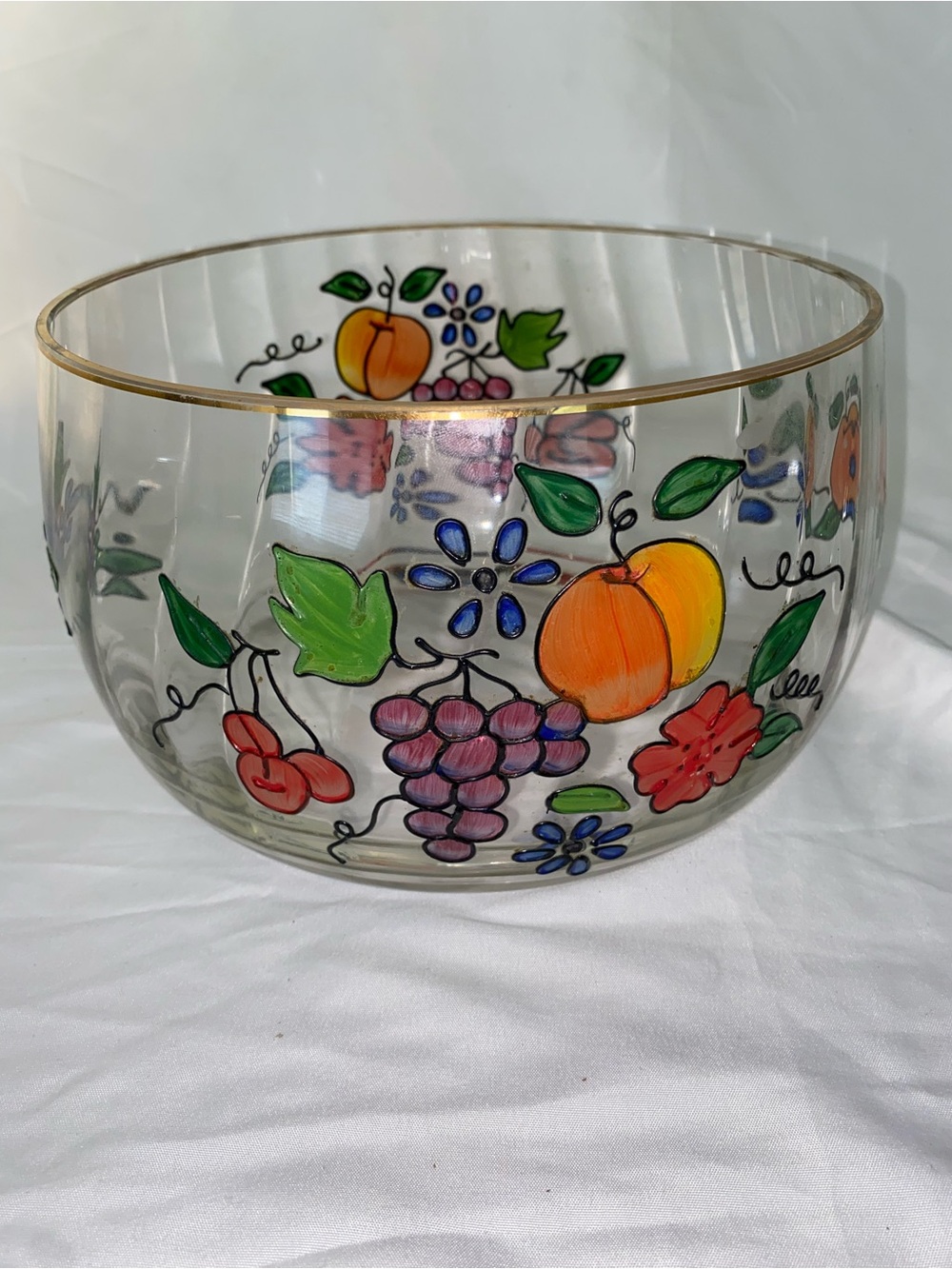 Fifth Avenue Crystal Venetian Fruit Bowl 9" Hand Painted Romania 22K Gold